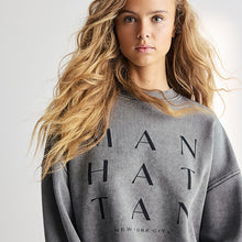 Load image into Gallery viewer, Charcoal Grey Manhattan New York Slogan Washed City Graphic Sweatshirt Jumper