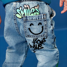 Load image into Gallery viewer, Light Blue Denim 100% Cotton Graffiti Print Jeans (3mths-5-6yrs)