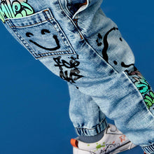 Load image into Gallery viewer, Light Blue Denim 100% Cotton Graffiti Print Jeans (3mths-5-6yrs)