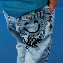 Load image into Gallery viewer, Light Blue Denim 100% Cotton Graffiti Print Jeans (3mths-5-6yrs)