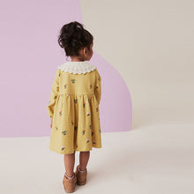Load image into Gallery viewer, Lime Green 100% Cotton Long Sleeve Collar Dress (3mths-6yrs)
