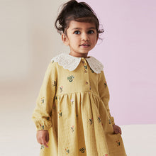 Load image into Gallery viewer, Lime Green 100% Cotton Long Sleeve Collar Dress (3mths-6yrs)