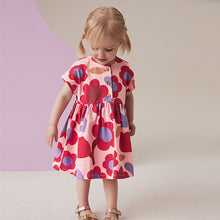 Load image into Gallery viewer, Pink/Tan Brown 100% Cotton Button Front Jersey Dress (3mths-6yrs)