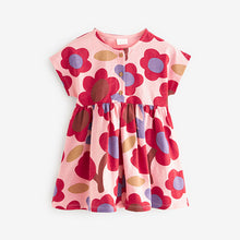 Load image into Gallery viewer, Pink/Tan Brown 100% Cotton Button Front Jersey Dress (3mths-6yrs)