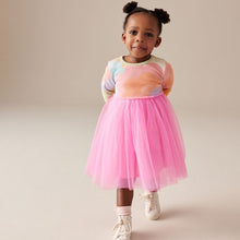 Load image into Gallery viewer, Pink Rainbow Long Sleeve Mesh Dress (3mths-6yrs)