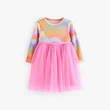 Load image into Gallery viewer, Pink Rainbow Long Sleeve Mesh Dress (3mths-6yrs)