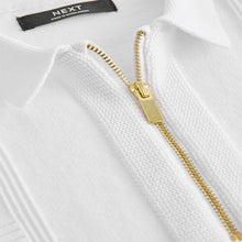Load image into Gallery viewer, White Quarter Zip 100% Cotton Long Sleeve Knitted Polo Shirt