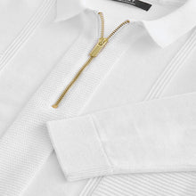 Load image into Gallery viewer, White Quarter Zip 100% Cotton Long Sleeve Knitted Polo Shirt