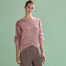 Load image into Gallery viewer, Pink Spacedye Cosy Lightweight Soft Touch Sleeve Detail Crew Neck Jumper