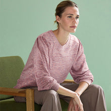 Load image into Gallery viewer, Pink Spacedye Cosy Lightweight Soft Touch Sleeve Detail Crew Neck Jumper