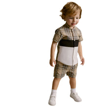 Load image into Gallery viewer, Tan/Ecru colour block Short Sleeves Colourblock Shirt and Shorts Set