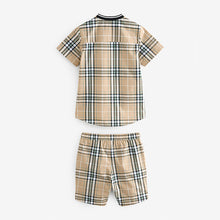 Load image into Gallery viewer, Tan/Ecru colour block Short Sleeves Colourblock Shirt and Shorts Set