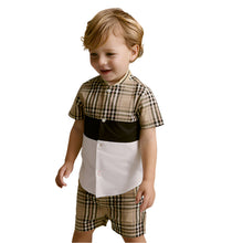 Load image into Gallery viewer, Tan/Ecru colour block Short Sleeves Colourblock Shirt and Shorts Set