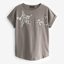 Load image into Gallery viewer, Grey 100% Cotton Sparkle Sequin Star T-Shirt