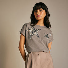 Load image into Gallery viewer, Grey 100% Cotton Sparkle Sequin Star T-Shirt