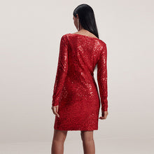 Load image into Gallery viewer, Red Long Sleeve Sequin Mini Dress