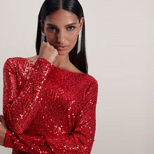 Load image into Gallery viewer, Red Long Sleeve Sequin Mini Dress