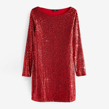Load image into Gallery viewer, Red Long Sleeve Sequin Mini Dress