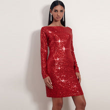 Load image into Gallery viewer, Red Long Sleeve Sequin Mini Dress