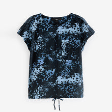 Load image into Gallery viewer, Navy Spot Print Short Sleeve Utility Drawcord Hem Pocket T-Shirt