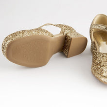 Load image into Gallery viewer, Gold Glitter Platform Heel Occasion Shoes