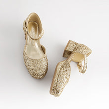 Load image into Gallery viewer, Gold Glitter Platform Heel Occasion Shoes