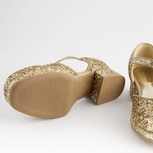 Load image into Gallery viewer, Gold Glitter Platform Heel Occasion Shoes