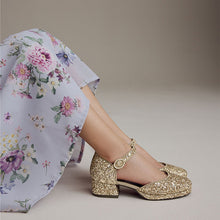 Load image into Gallery viewer, Gold Glitter Platform Heel Occasion Shoes