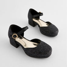 Load image into Gallery viewer, Black Glitter Platform Heel Occasion Shoes