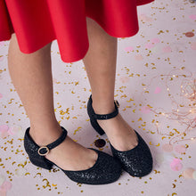 Load image into Gallery viewer, Black Glitter Platform Heel Occasion Shoes