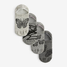 Load image into Gallery viewer, Monochrome Butterfly Invisible Socks 4 Pack