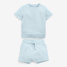Load image into Gallery viewer, Light Blue Plain Sweat T-Shirt And Shorts Set (3mths-6yrs)