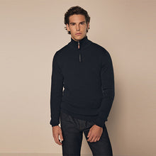 Load image into Gallery viewer, Navy Blue Plain Regular Fit 100% Cotton Premium Quarter Zip Jumper