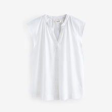 Load image into Gallery viewer, White Linen Blend Button Down Relaxed Sleeve Top