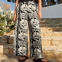 Load image into Gallery viewer, Black Border Print Wide Leg Trousers With Linen