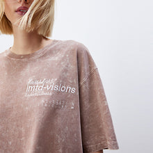 Load image into Gallery viewer, Rose Pink Acid Wash Longline Graphic Slogan 100% Cotton T-Shirt