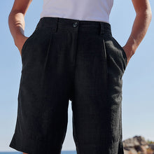 Load image into Gallery viewer, Black Linen Blend Knee Length Shorts