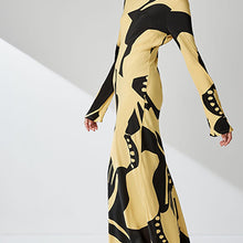 Load image into Gallery viewer, Citrine Yellow Abstract Long Sleeve Midi Column Dress