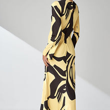 Load image into Gallery viewer, Citrine Yellow Abstract Long Sleeve Midi Column Dress