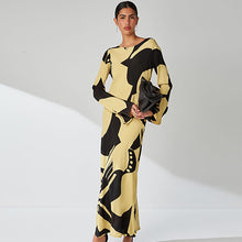 Load image into Gallery viewer, Citrine Yellow Abstract Long Sleeve Midi Column Dress