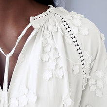 Load image into Gallery viewer, White Tie Neck Floral Blouse