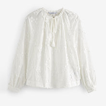 Load image into Gallery viewer, White Tie Neck Floral Blouse