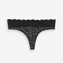 Load image into Gallery viewer, Black/Pink Heart Print Thong Cotton and Lace Knickers 4 Pack