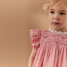 Load image into Gallery viewer, Pink Embroidered Shirred Frill Sleeve Dress (3mths-5-6yrs)