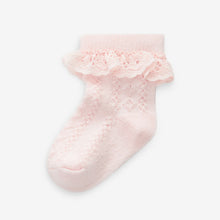 Load image into Gallery viewer, Pink Lace Baby Socks 3 Pack (0mths-1-2yrs)