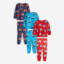 Load image into Gallery viewer, Red / Blue Emergency Vehicules Snuggle Pyjamas 3 Pack (12mths-6yrs)