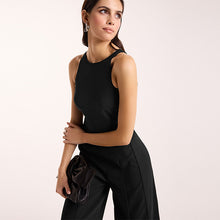 Load image into Gallery viewer, Black Sleeveless Wide Leg Crepe Jumpsuit