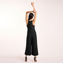 Load image into Gallery viewer, Black Sleeveless Wide Leg Crepe Jumpsuit