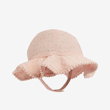 Load image into Gallery viewer, White/Pink Baby Broderie Wide Brim Hats 2 Pack