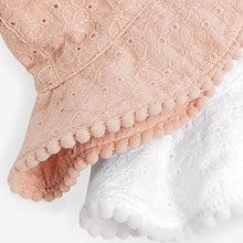 Load image into Gallery viewer, White/Pink Baby Broderie Wide Brim Hats 2 Pack